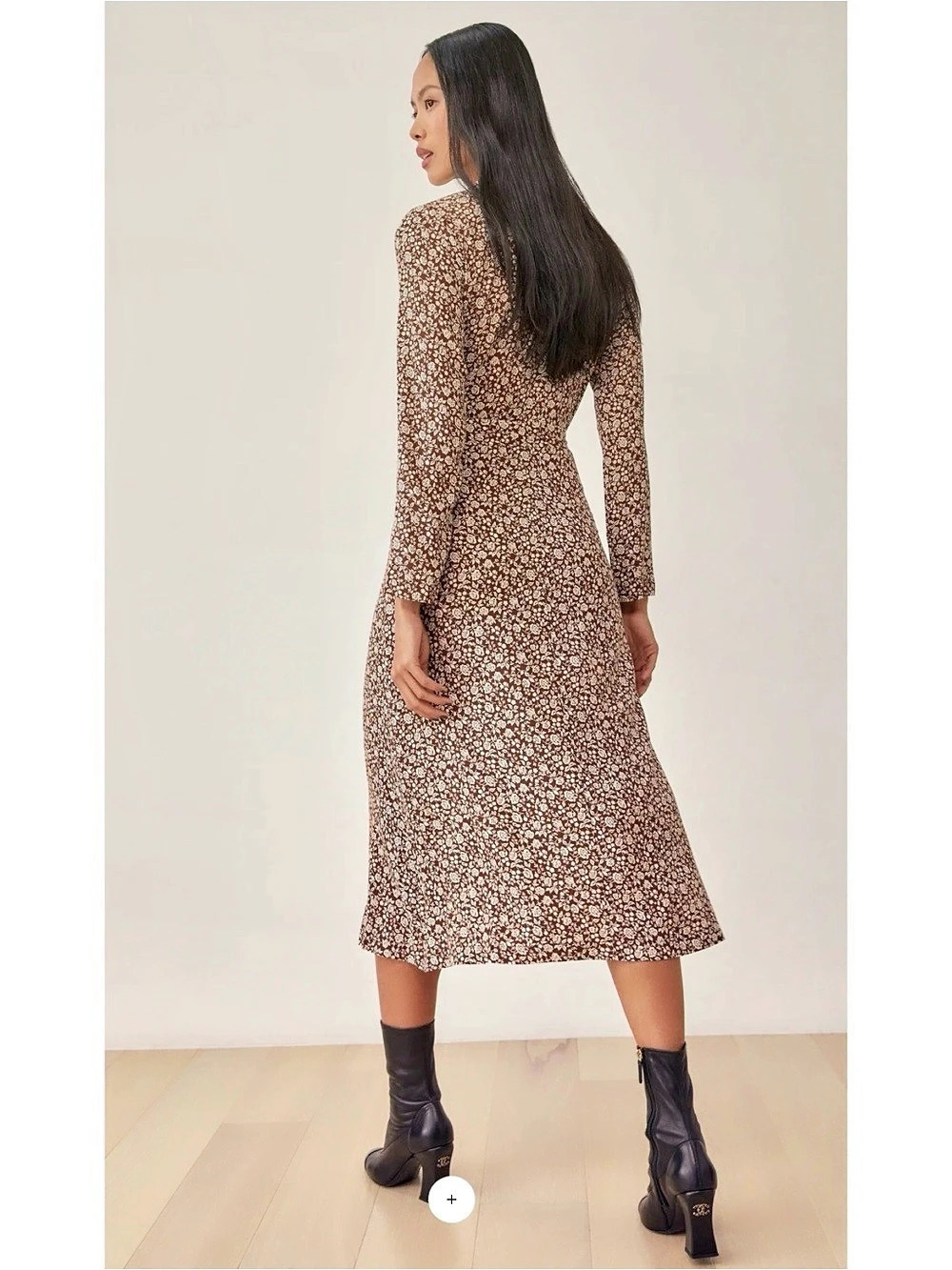 Reformation Brighton Floral Midi Dress in Brown & White Size Small - Picture 3 of 13